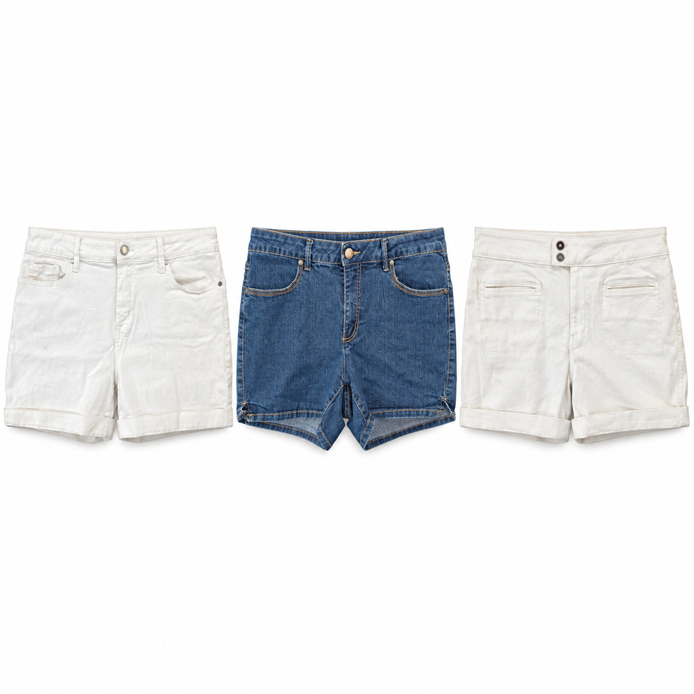 Lot of 3 Womens Size 16 Denim Shorts Blue White Cuffed Stretch Casual Mid Rise
